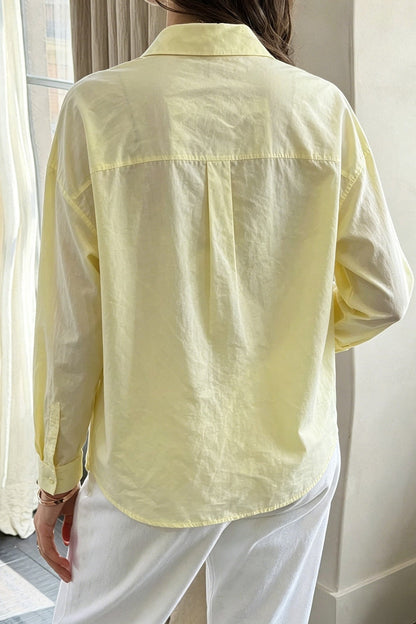 Yellow Relaxed Basic Button Down Blouse
