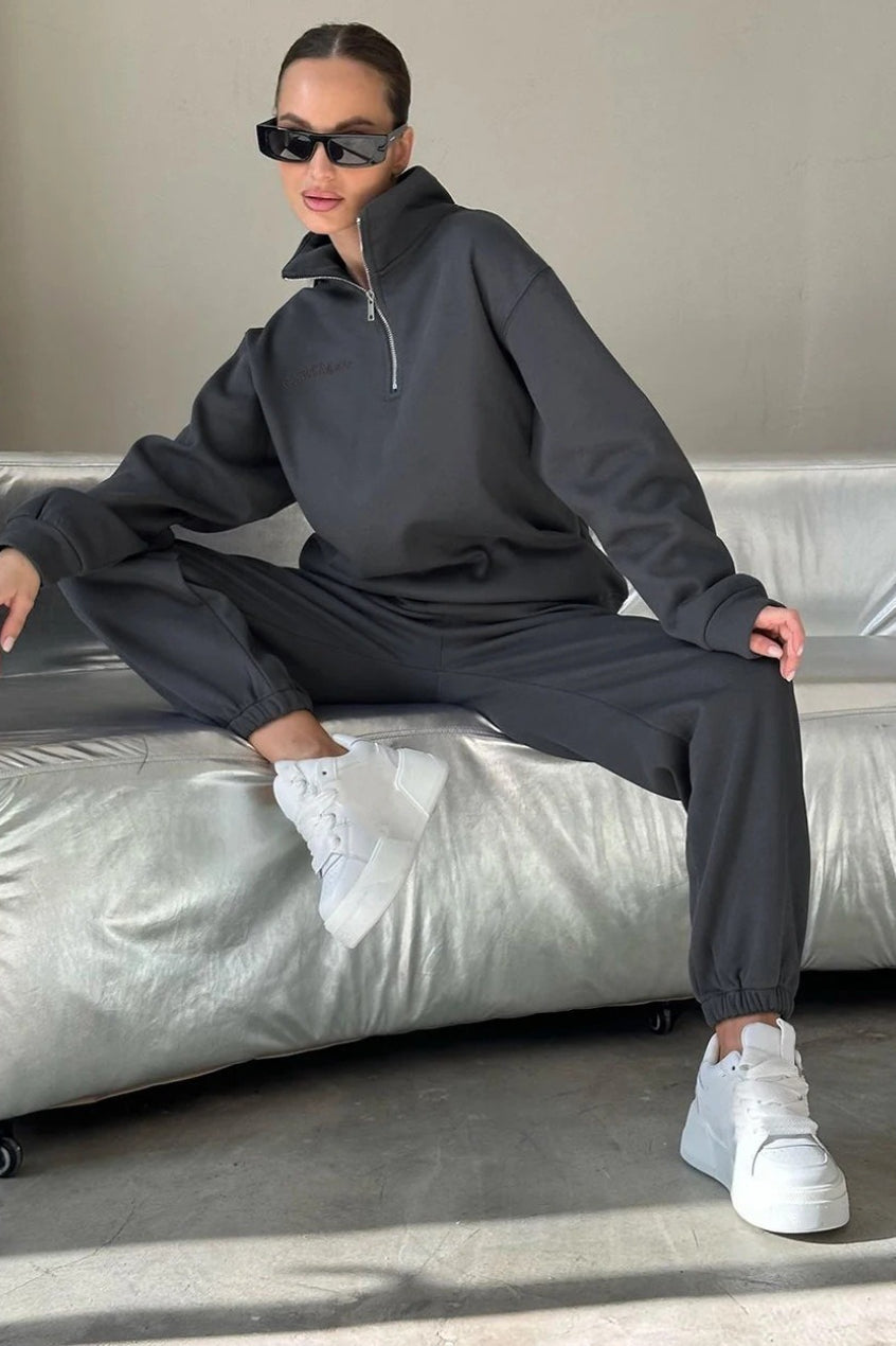 Embroidered Fleece Hoodie Pants Activewear Set