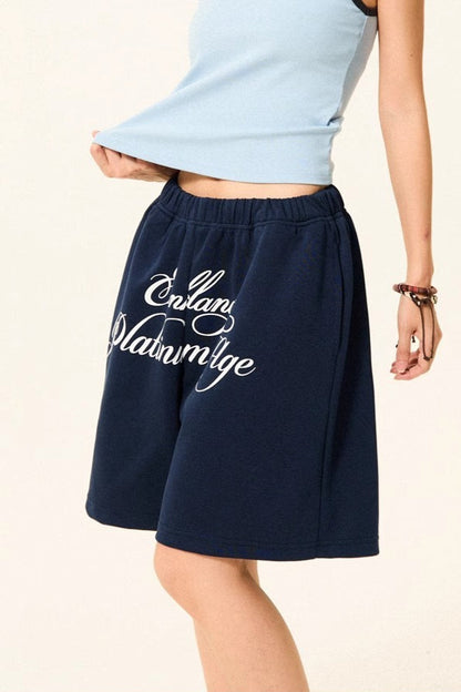 Letter Print Loose Fit Casual Shorts