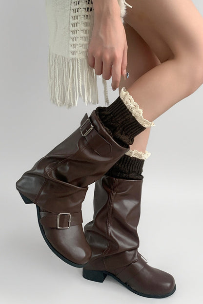 Crochet Lace Trim Cable Knit Boot Cuffs