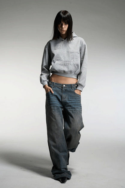 Embroidered Cropped Pullover Hoodie