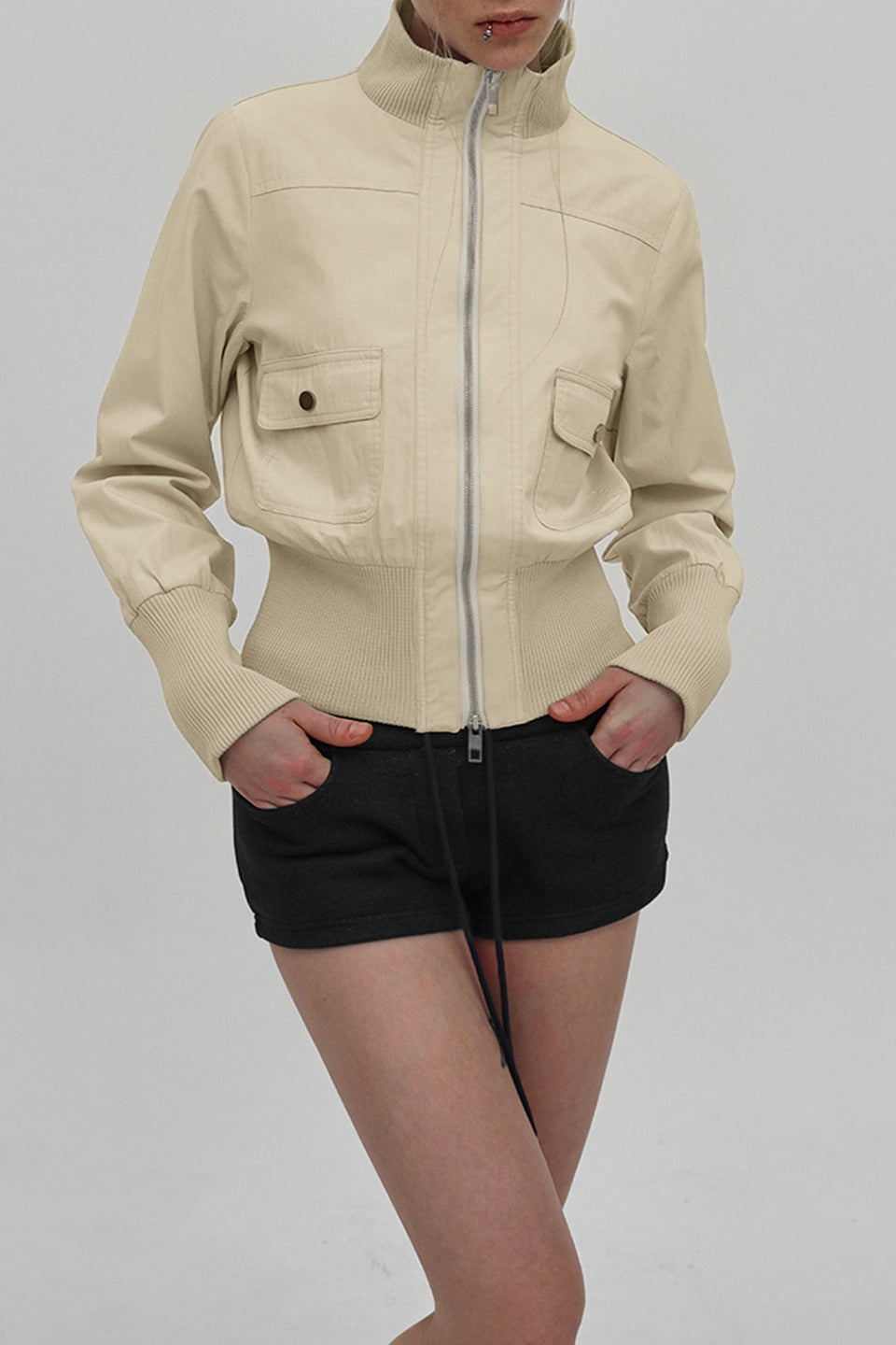 Street Style Stand Collar Cargo Jacket