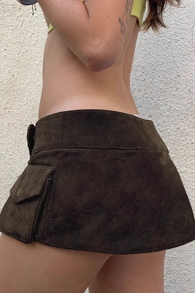 Suede Studded Wrap Mini Skirt