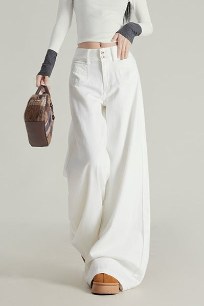 Wide Leg Flare High Waist Fleece Lined Jeans