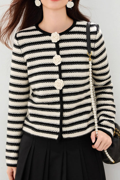 Floral Stripe Cropped Cardigan