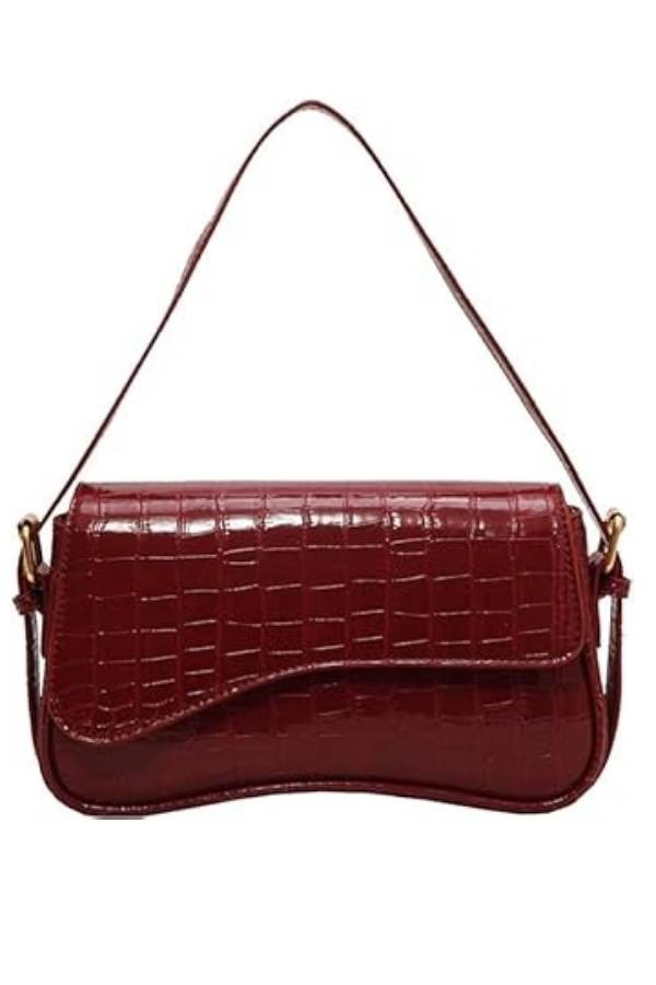 Burgundy Crocodile Pattern Armpit Bag