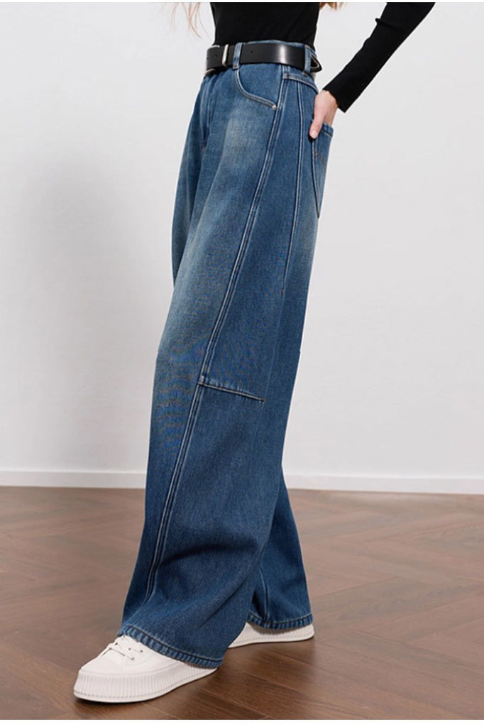 Vintage Fleece Lined Bootcut Wide Leg Loose Jeans