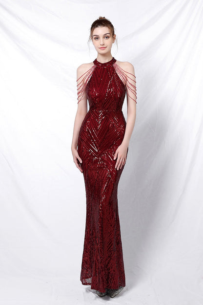 Sequin Halter Mermaid Maxi Party Dress