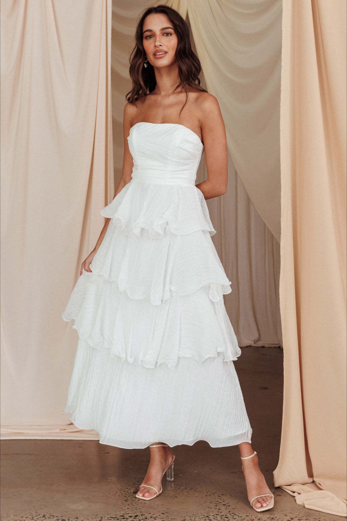 Sexy Slim Fit Strapless Backless Ruffled Prom Dress