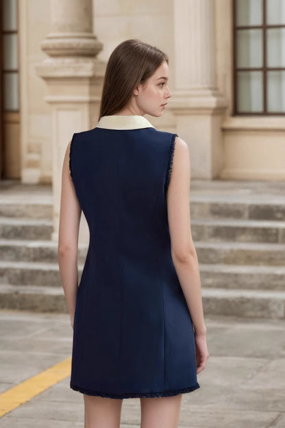 Sleeveless Contrast Collar Work Dress