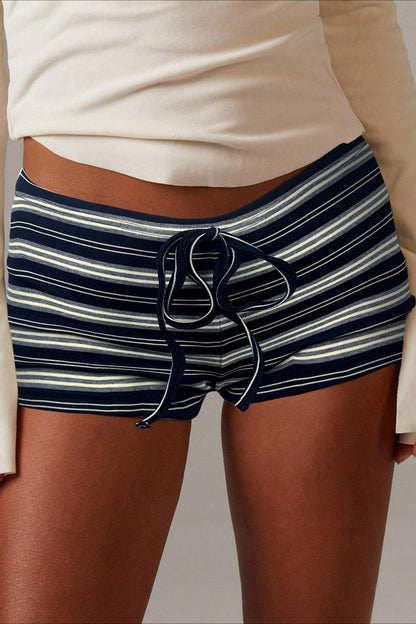 Striped Low Rise Tie Waist Slim Fit Casual Shorts