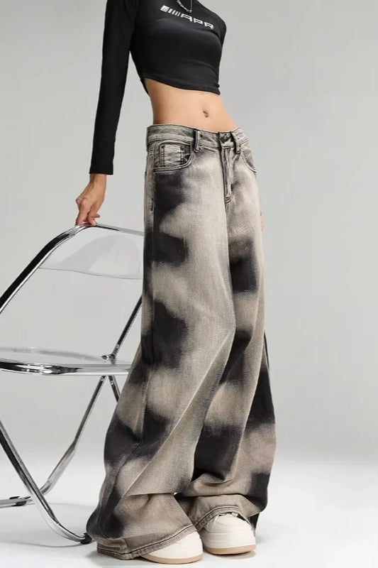 Vintage Grey Tie Dye Wide Leg Jeans