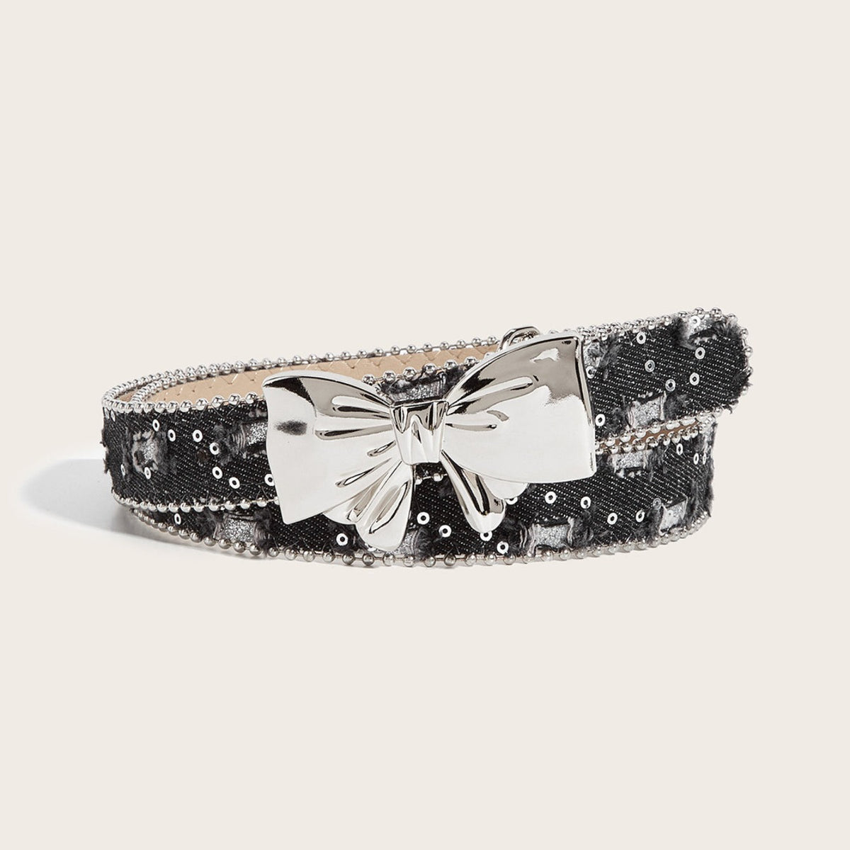 Denim Butterfly Buckle Beaded Statement Belt