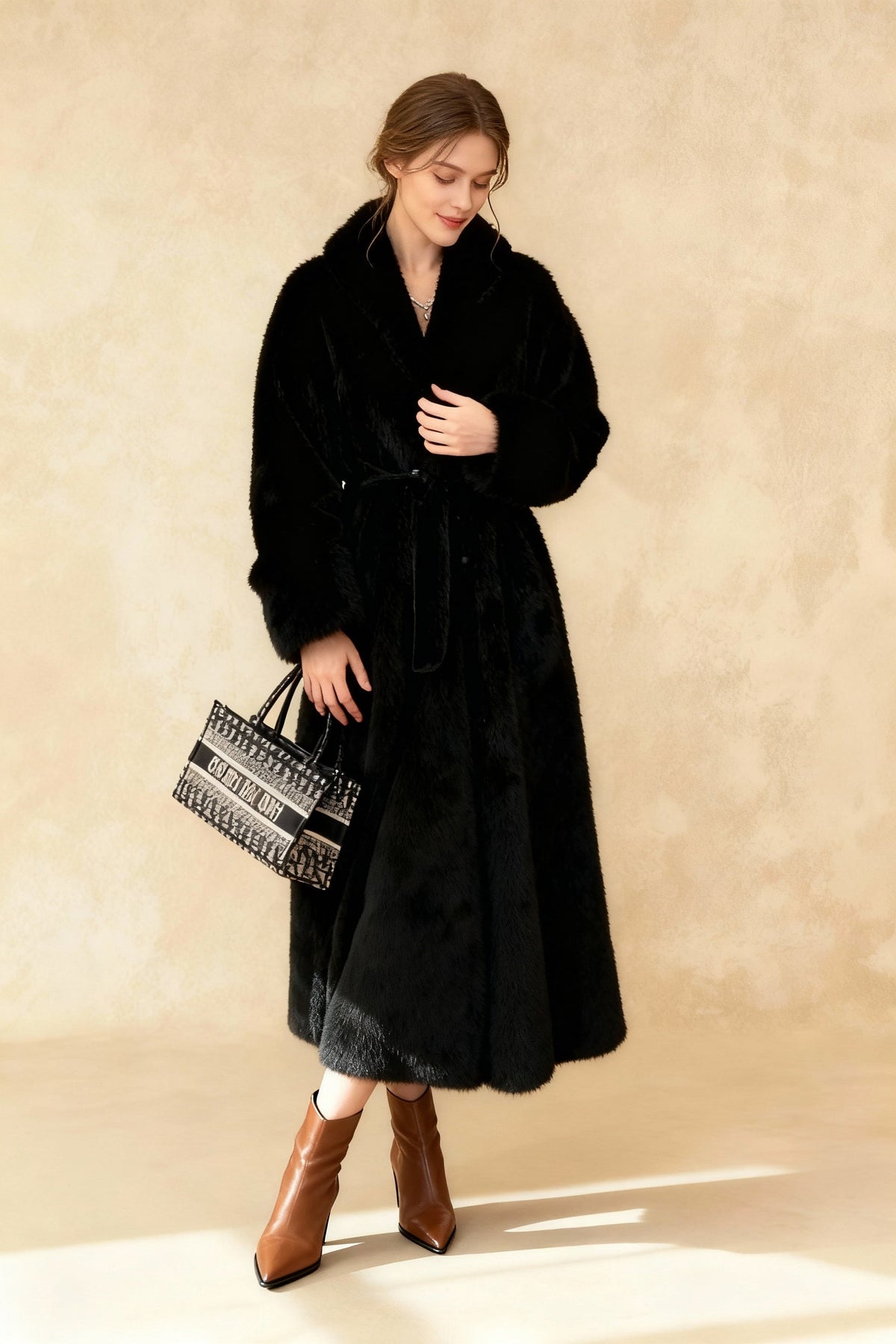 Faux Fur Lapel Plush Imitation Mink Overcoat