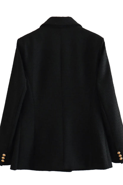 Textured Double-Breasted Mid-Length Blazer
