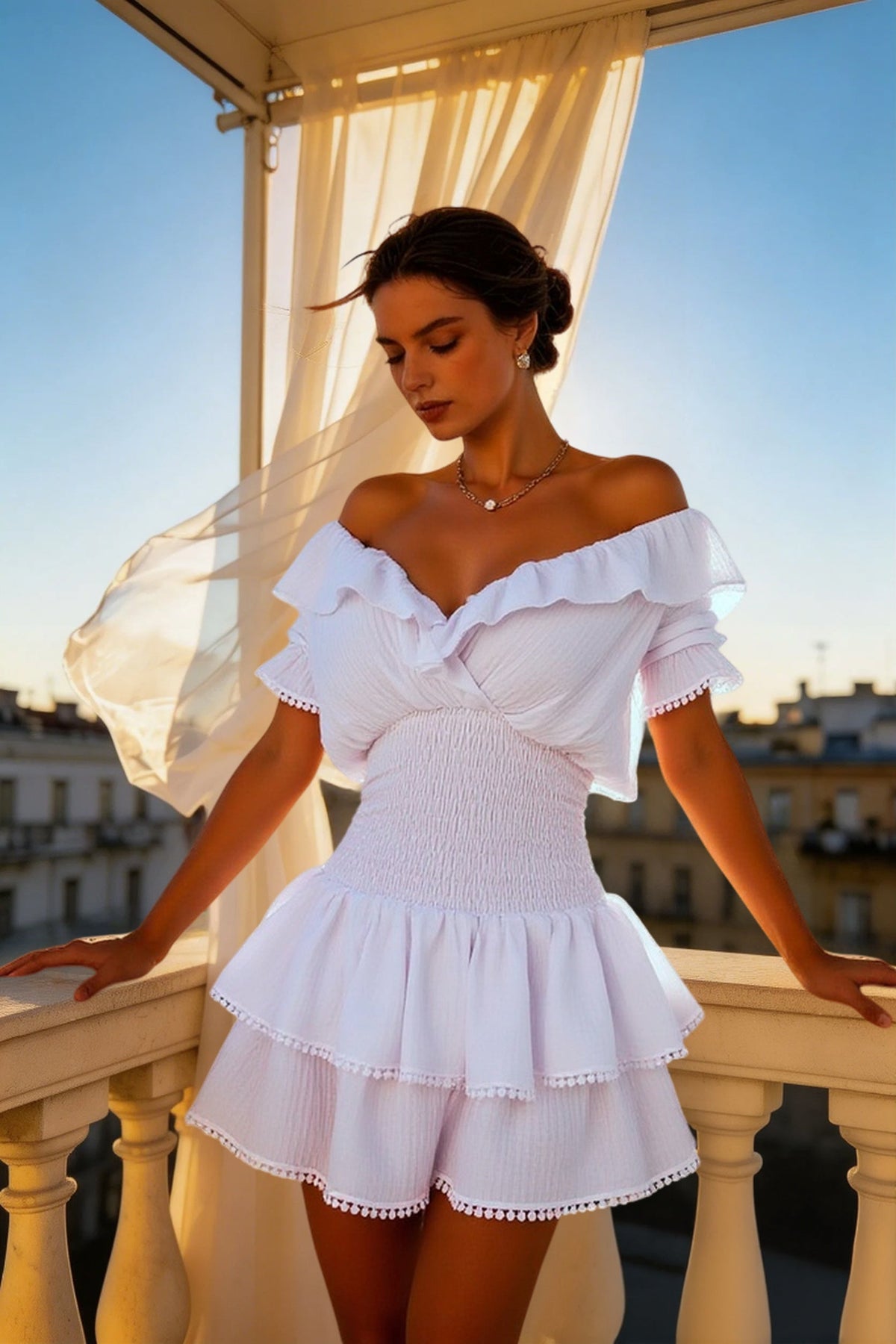 Summer Women Slash Neck Mini Dress