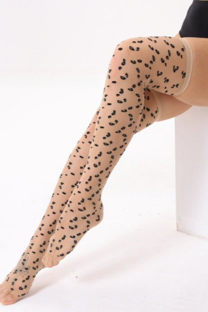 Retro Leopard Print Jacquard Sheer Thigh-High Stockings