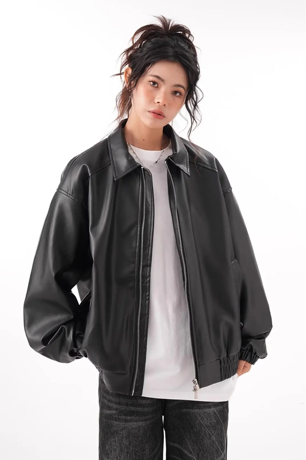 Vintage PU Leather Lapel Jacket