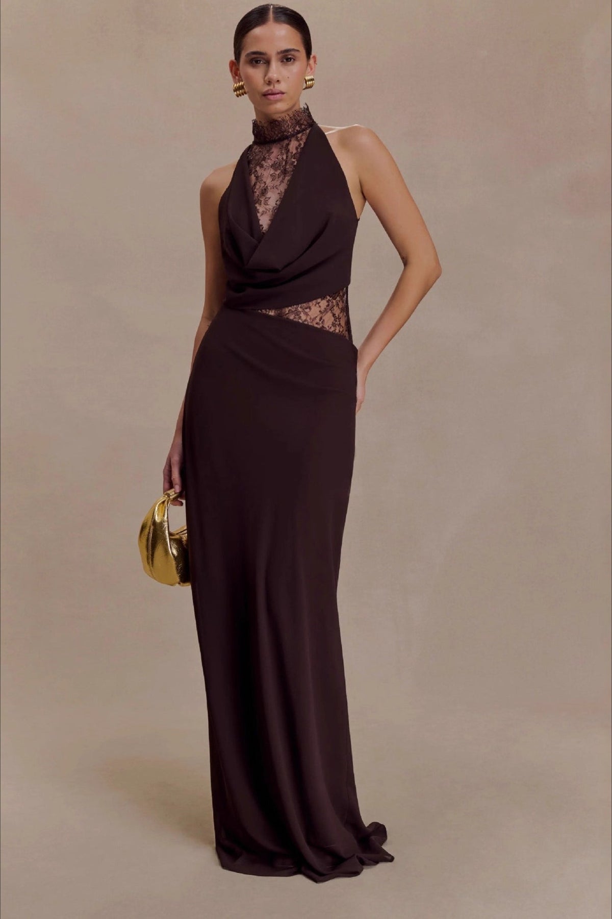 Halter Lace Cowl Bodycon Dress