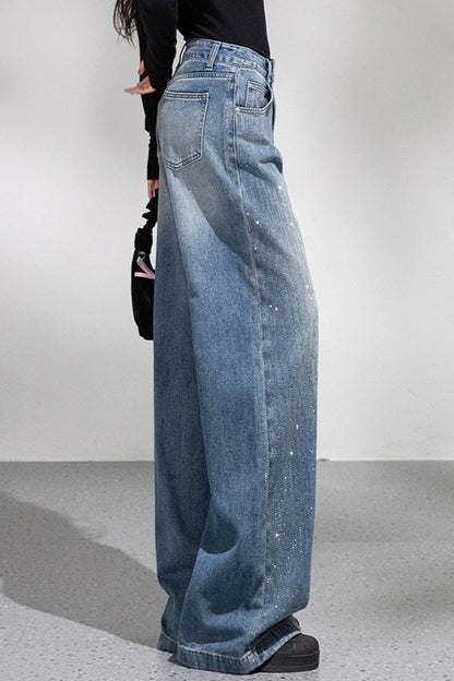 Sparkly Rhinestone Loose Wide Leg Jeans