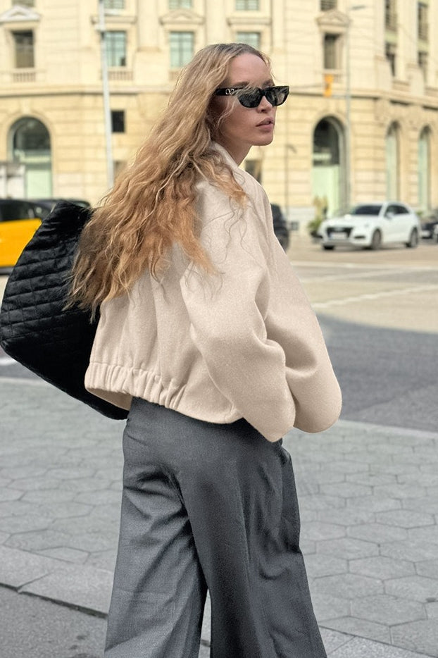 Khaki V Neck Asymmetric Wool Blend Coat