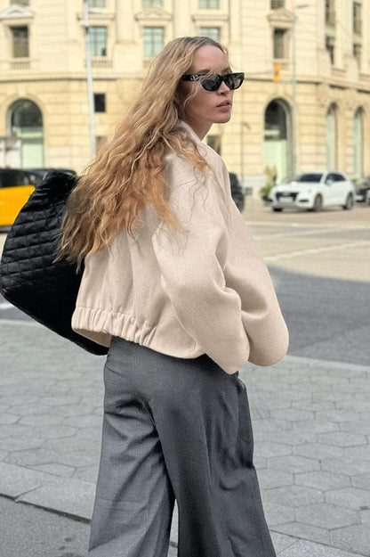 Khaki V Neck Asymmetric Wool Blend Coat