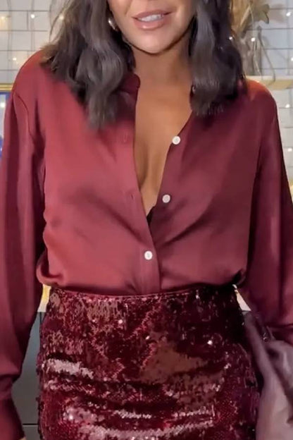Burgundy satin shirt
