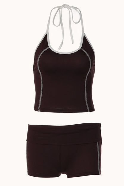 Printed Racerback Sports Bra Shorts Set