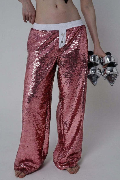 Sequin Color Block Slim Loose Pants