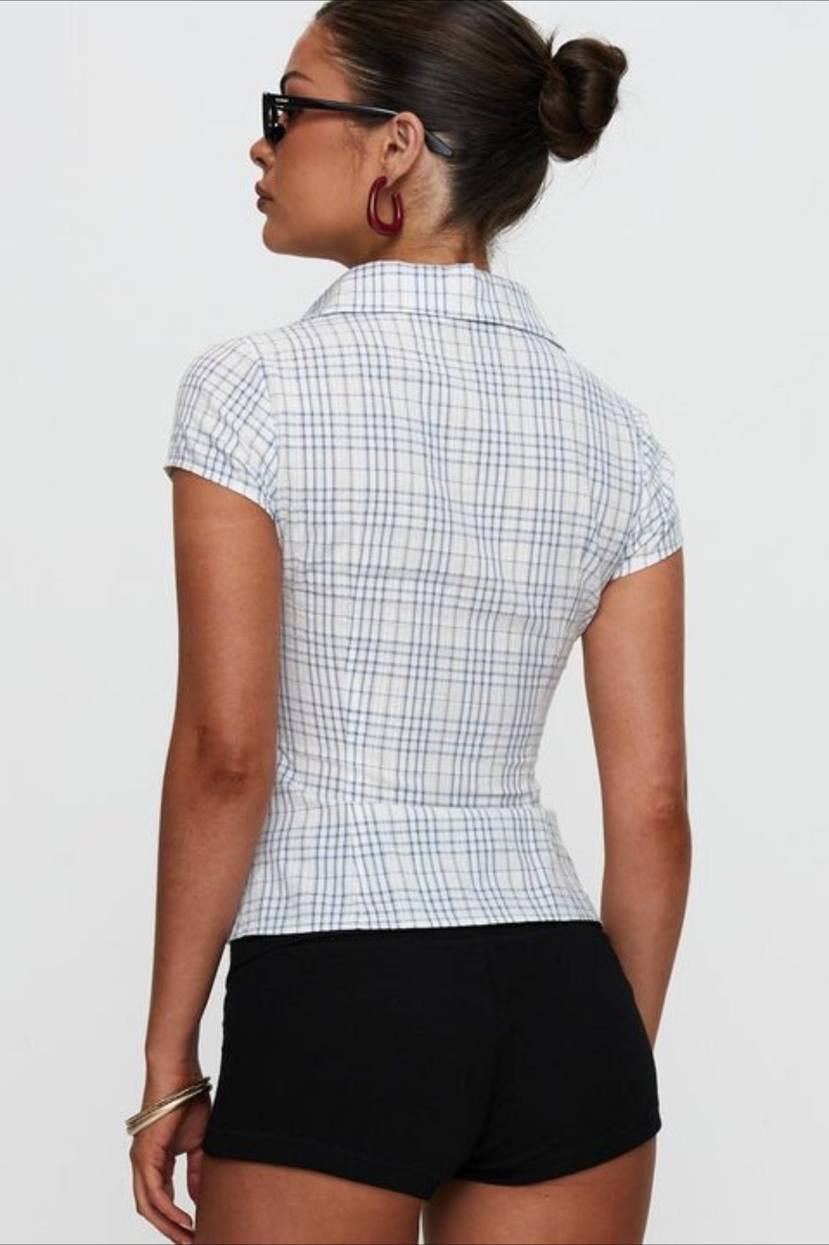 Plaid Double Button Slim Fit Shirt Blouse