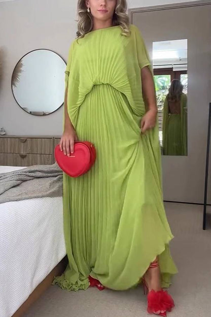 Avocado Green Pleated Cape Maxi Skirt