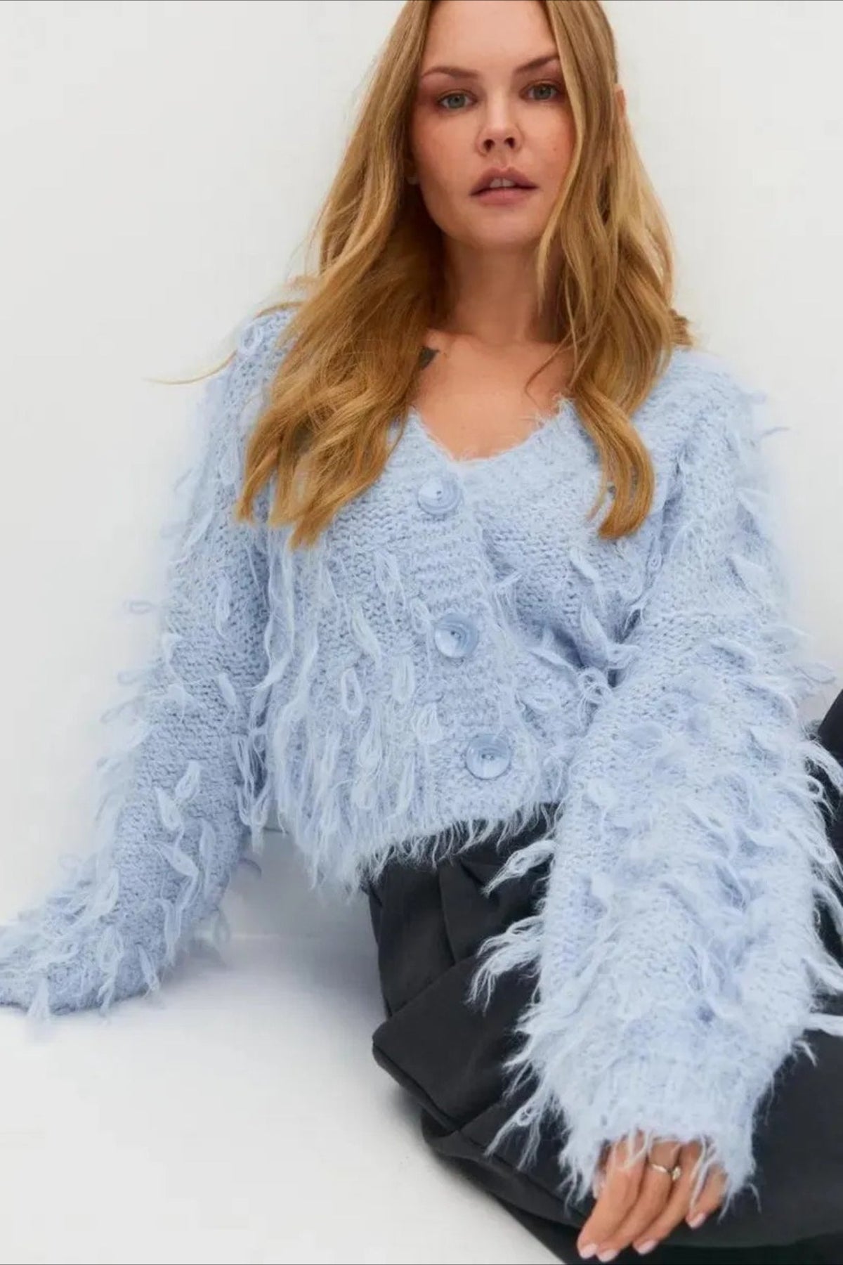 Slouchy V-Neck Tasseled Loose Solid Sweater
