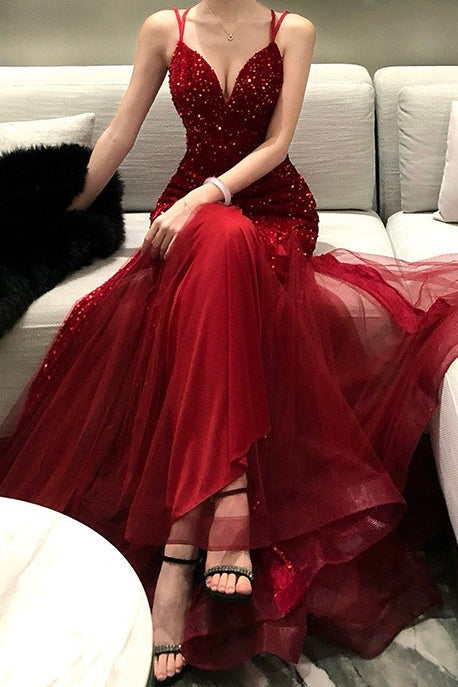 Sexy Sequin Spaghetti Strap Evening Prom Dress