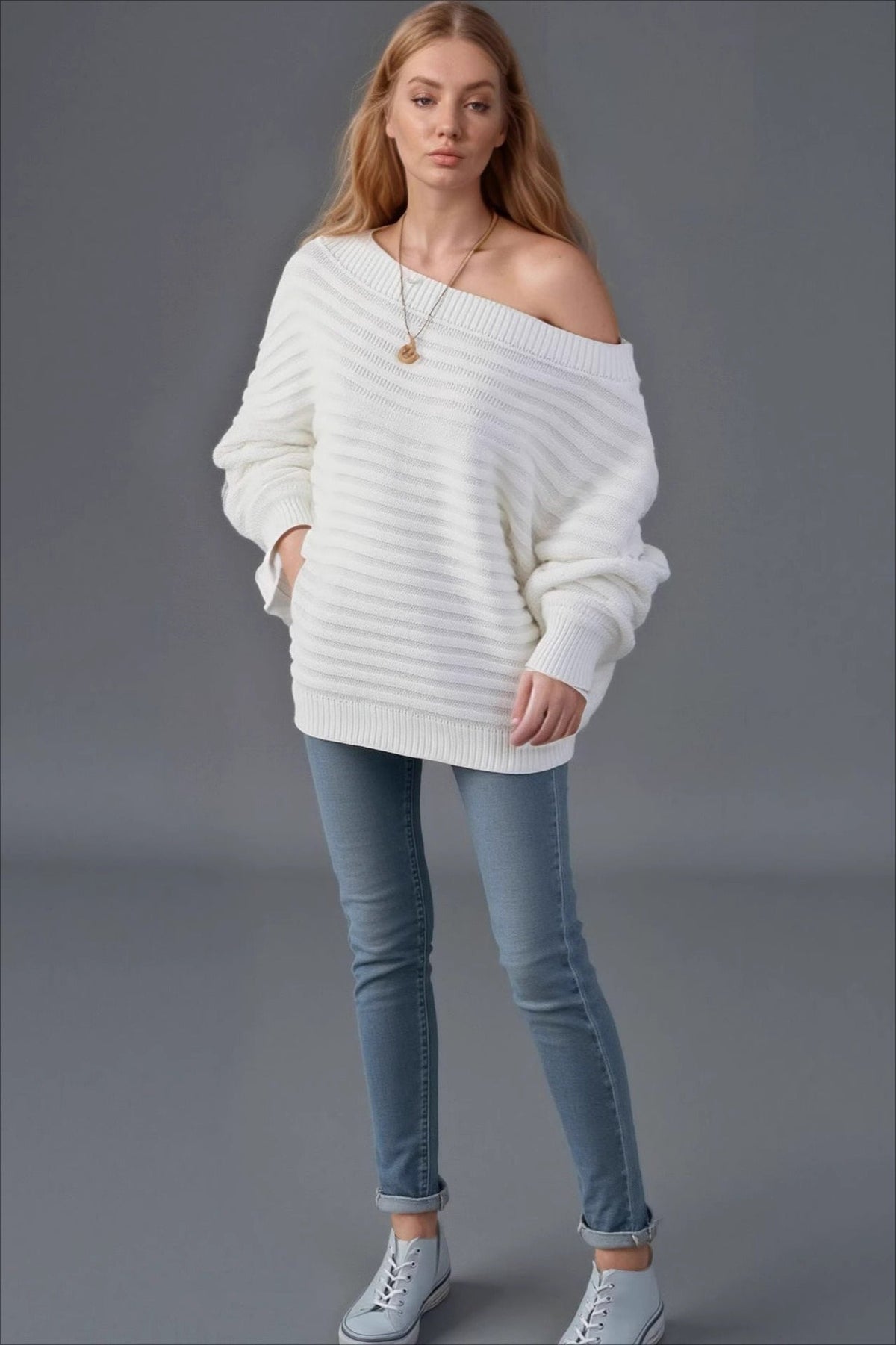 Textured One Shoulder Knit Sweater