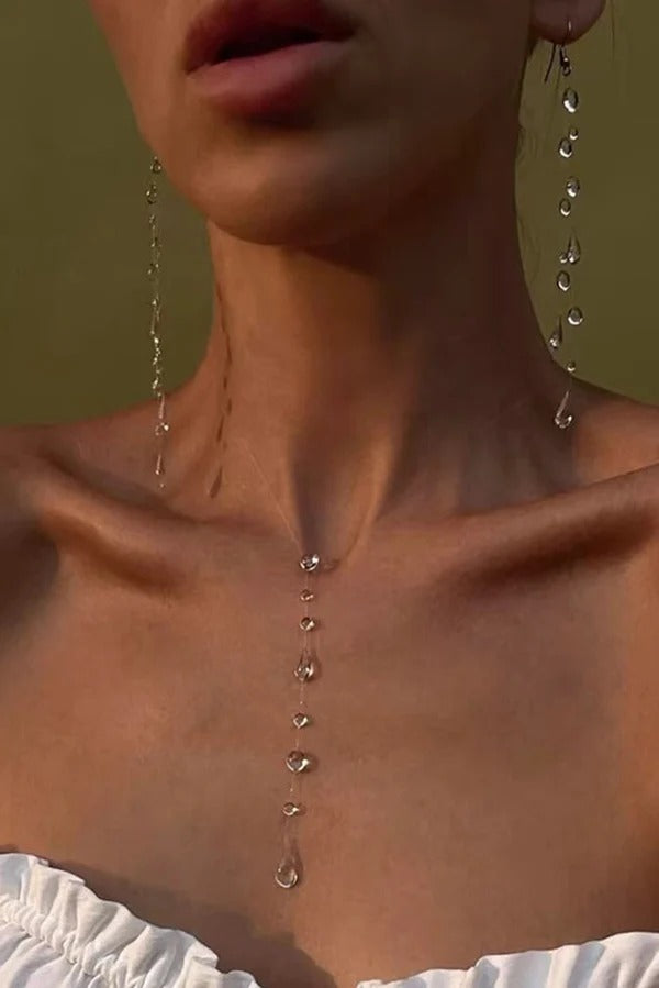 Clear Crystal Dewdrop Collarbone Necklace