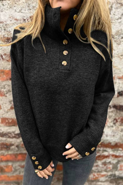 Solid Color Button Casual Loose Sweater