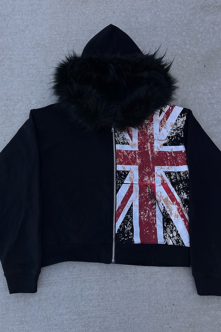 Faux Fur Union Jack Fleece Lined Hoodie