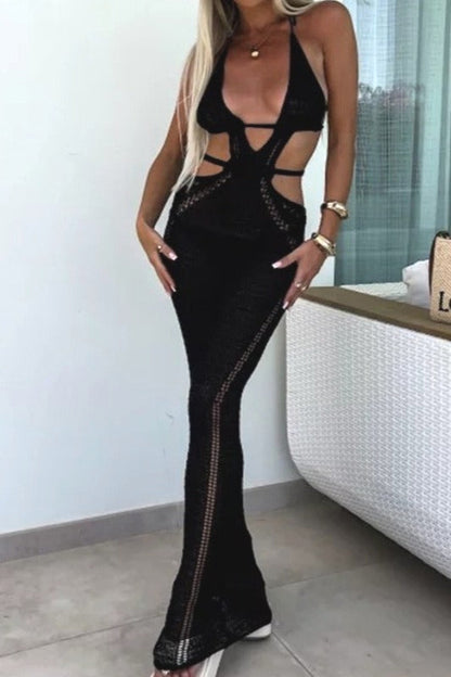 Sexy Low Cut Tie Back Maxi Vacation Dress