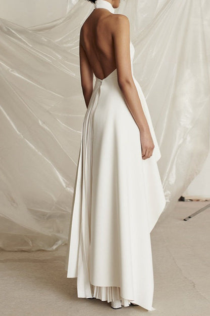 Halter Neck Pleated Prom Dress