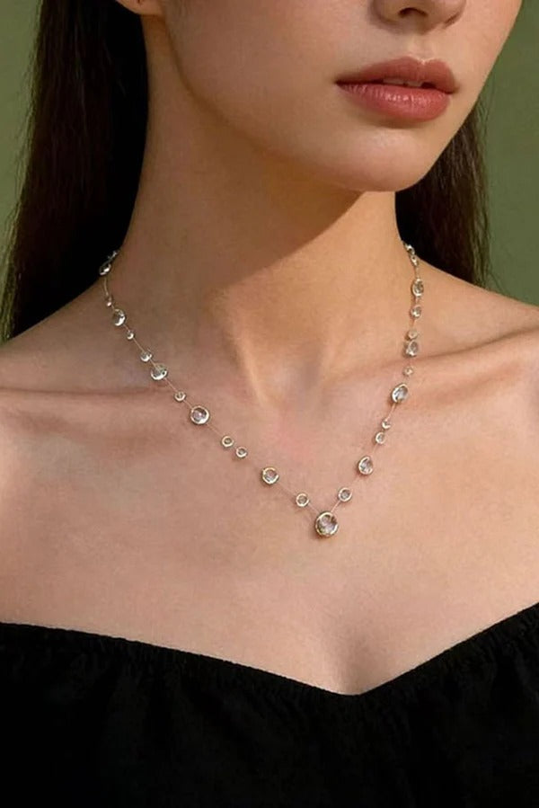 Clear Crystal Dewdrop Collarbone Necklace