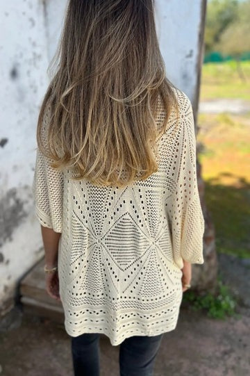 Fashion Hollow Knitted Half Sleeve Loose Cardigan
