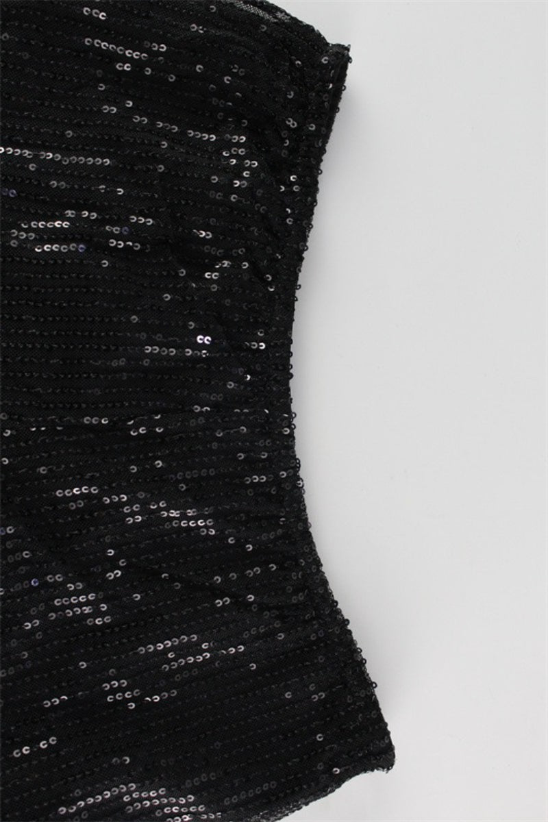 Glitter Tube Top Skinny Two Piece Shorts Set
