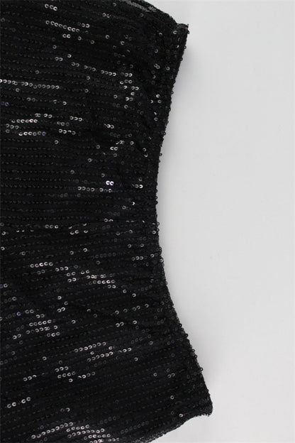 Glitter Tube Top Skinny Two Piece Shorts Set