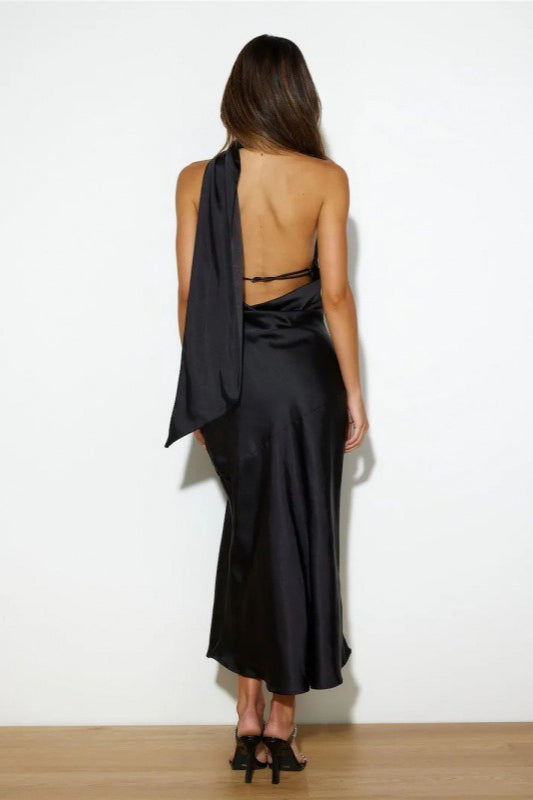 Chic Satin Slit Backless Cocktail Dress