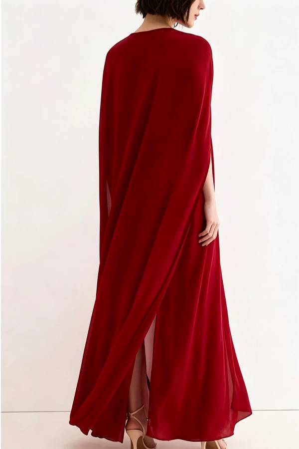 Elisabeth Floral Print Strapless Maxi Dress and Georgette Long Cape Two Pieces Set
