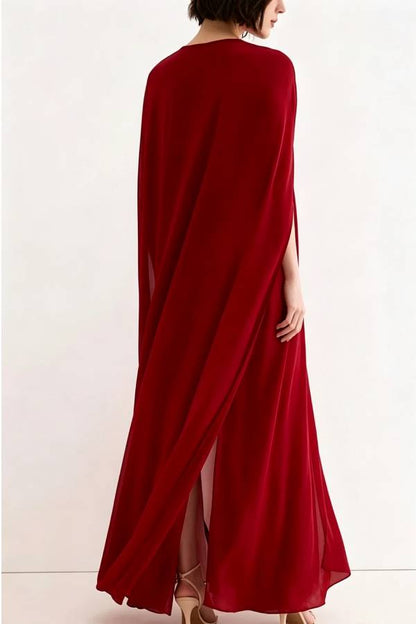Elisabeth Floral Print Strapless Maxi Dress and Georgette Long Cape Two Pieces Set