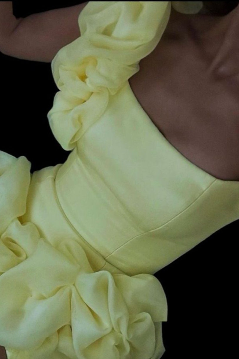 Solid Color Ruched Ruffle Graduation Party Dress