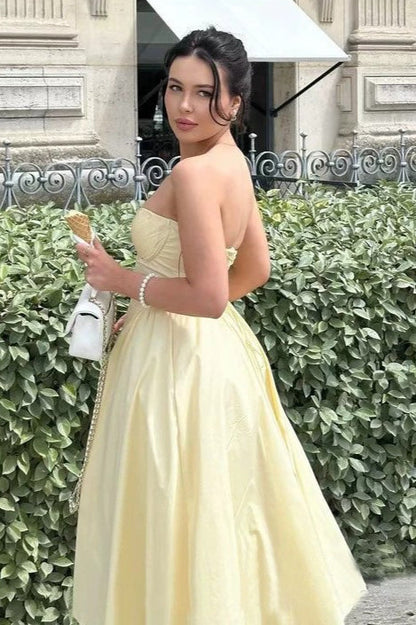 Romantic Bow Boned Strapless Slim Solid Prom Dress