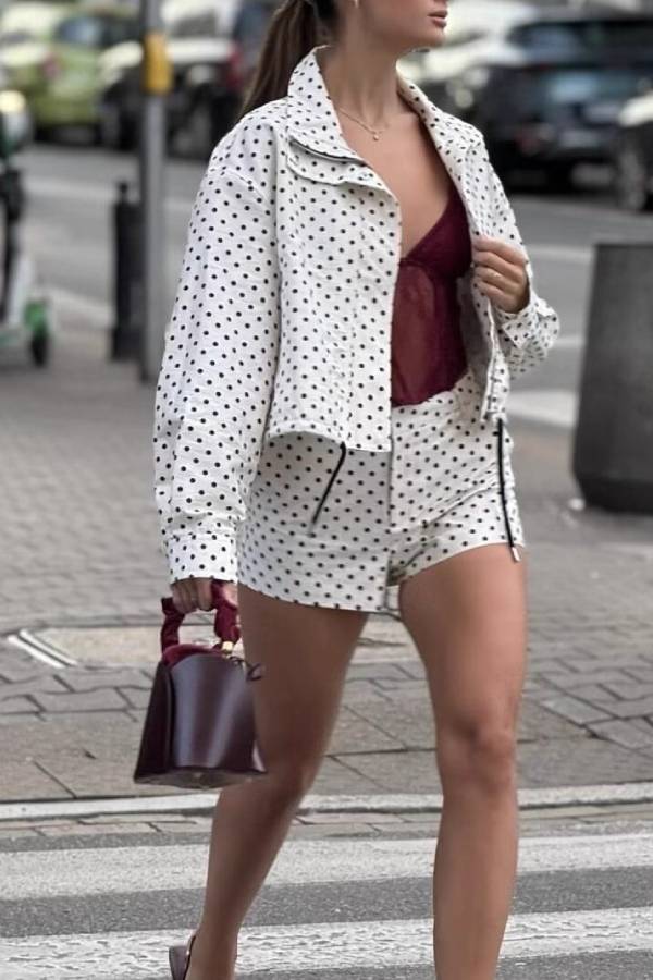 Polka Dot Print High-Waisted Wide-Leg Shorts