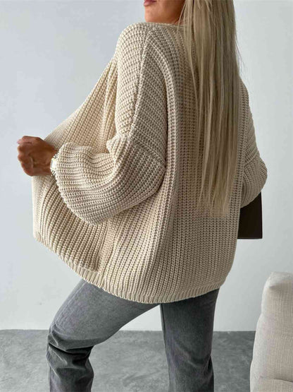 Solid Color V-neck Long-sleeved Casual Knitted Cardigan